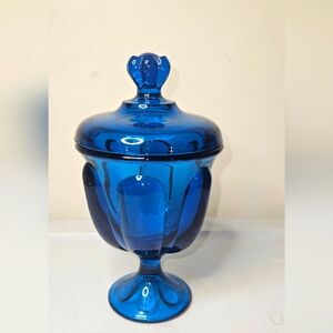 Viking Glass Epic Six Petal Covered Candy Dish Dark Aqua Blue Stunning